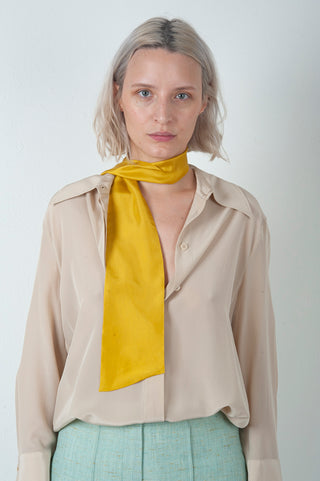 Washed Crepe Silk Shirt with Contrast Tie