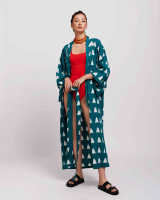 Korallenfarbener Kranich-Kimono