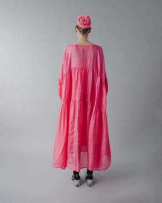 Fluoro Pink Airi Tussar Maxi Dress
