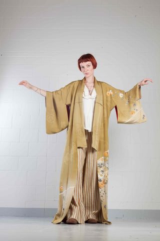 Hand-Painted and Embroidered Kimono in Silk - Kyoto Vintage Warehouse