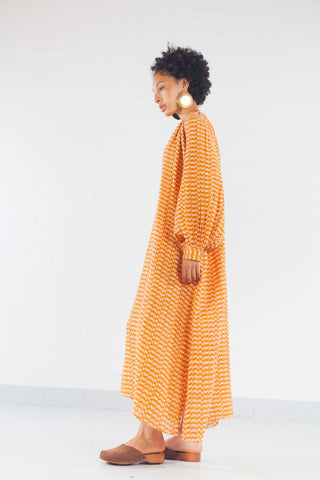 Cantaloupa Blockprint Jhula Long-Sleeve Maxi Dress - Anaak