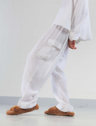 White Tao Cargo Cacoon Pants