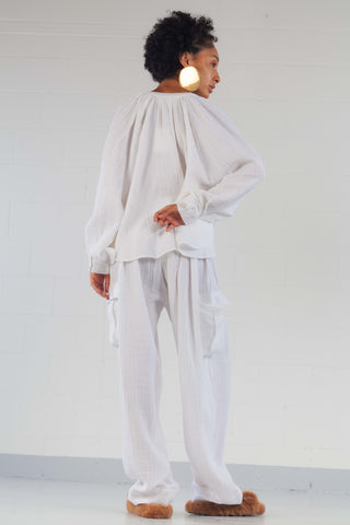 White Tao Cargo Cacoon Pants