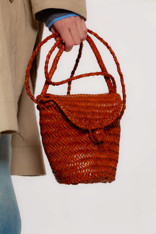 Jane Camel Woven Leather Wicker Basket Bag