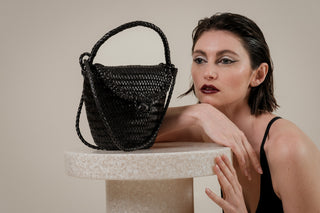 Jane Black Woven Leather Wicker Basket Bag