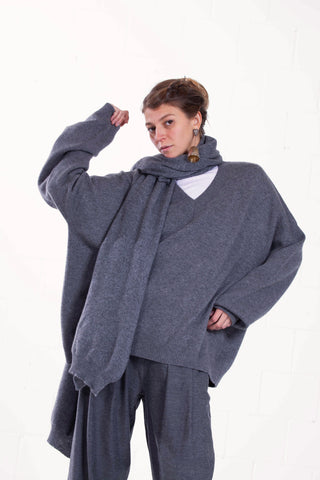 Melange Grey V-Neck Cashmere Sweater