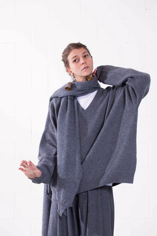 Melange Grey V-Neck Cashmere Sweater