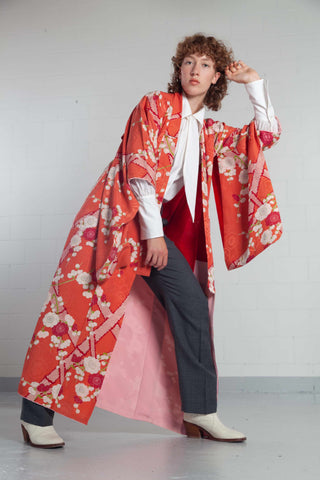 Plum Blossoms Hand-Printed Kimono