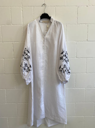 Belle Ikat Alea Hand-Embroidered Linen Dress