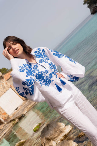 Belle Ikat Lina Hand-Embroidered Blouse
