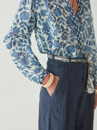 Maison Hotel Beatrice Floral Printed Blouse Blue Lagoon