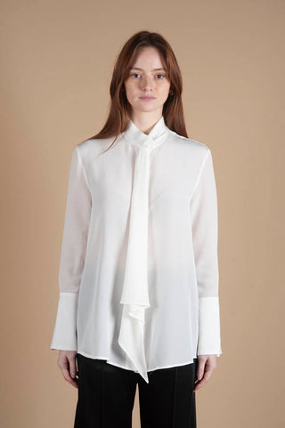 Milk Shirt with Scarf in Crepe Silk