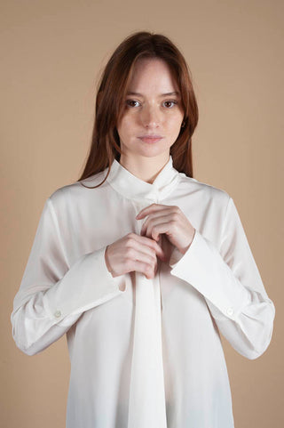 Milk Shirt with Scarf in Crepe Silk