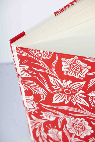 Hand-sewn Red Flower Design Notebook - Ofer