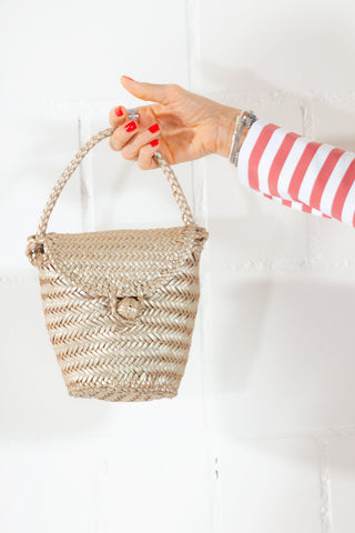 Jane Gold Woven Leather Wicker Basket Bag