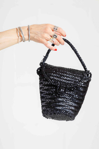 Jane Black Woven Leather Wicker Basket Bag