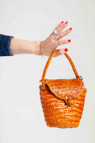Jane Camel Woven Leather Wicker Basket Bag