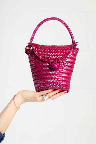 Jane Burgundy Woven Leather Wicker basket bag