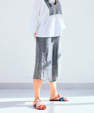 Schwarz-weiße Hose aus Leinen/Baumwolle mit elastischem Bund - Nina Leuca