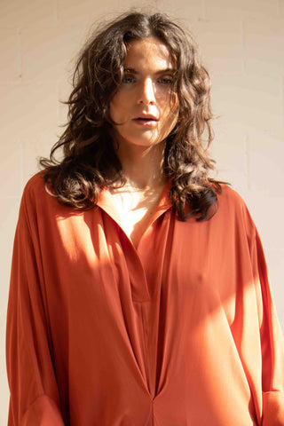 Hemdkleid aus Viskose-Voile in Übergröße Barcellona brick - By Adushka