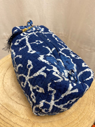 Block-Printed Cobalt Blue and White Trousse