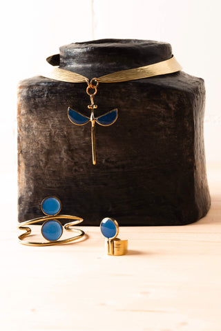 Königsblaues Collier aus gehämmerter Bronze - Stephane Szendy