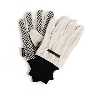 An absolute must-have for your gardening: By Benson's simple and functional gardening glove. Made from 100% pure cotton and therefore washable, it comes with knitted cuffs for ultimate comfort. The grip in the palms and fingers through the black PVC dots is excellent.   Classic and simple design. By Adushka's tips: it's perfect for the stubborn weeds.